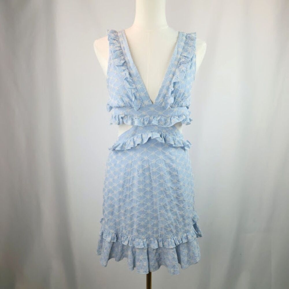 Mable Women's Blue Coastal Charm Lace Up Back Side Cut Out Dress Size S